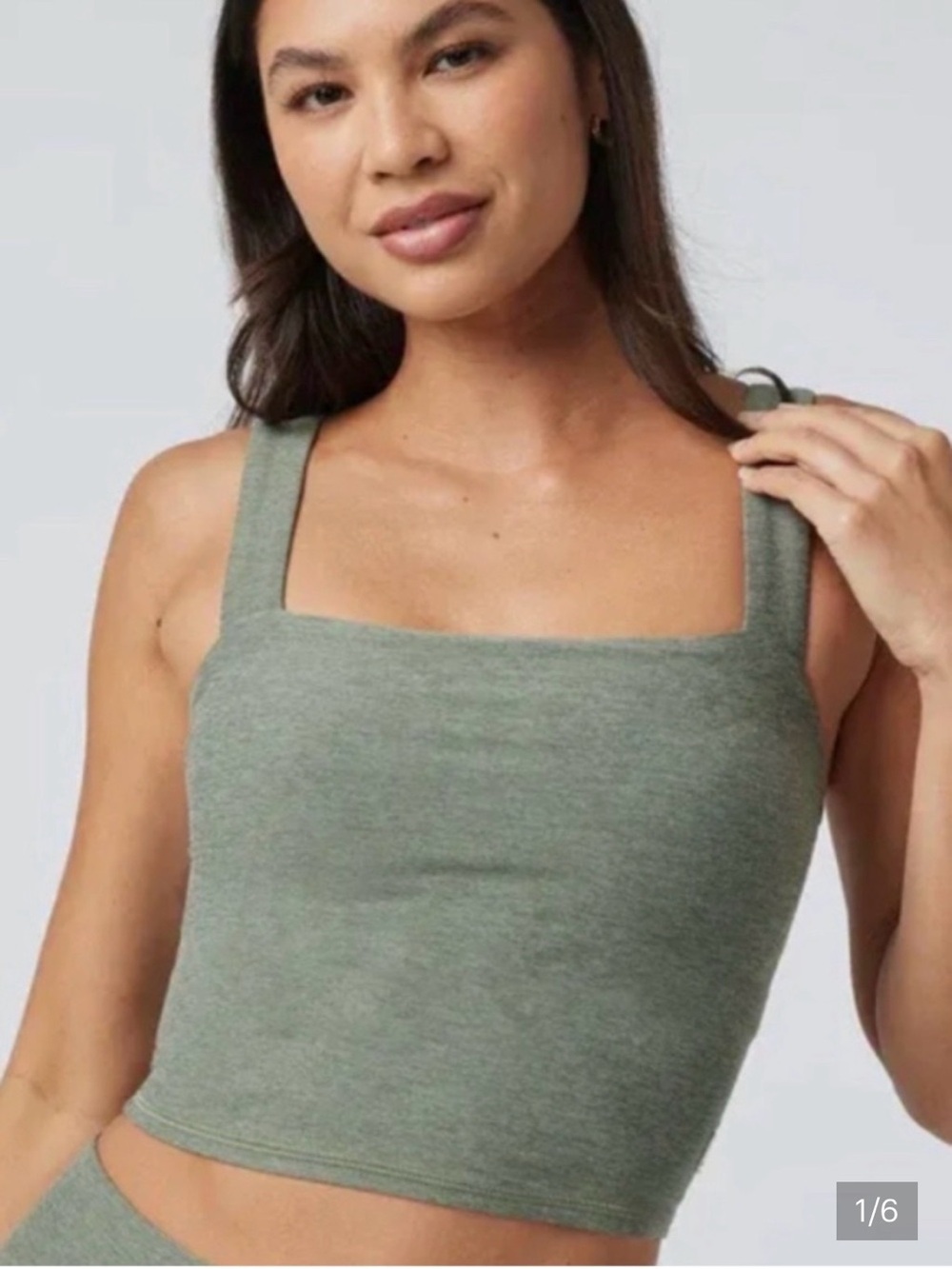 Vuori Elevation Rib Crop Tank Top Sage Green Built-In Bra